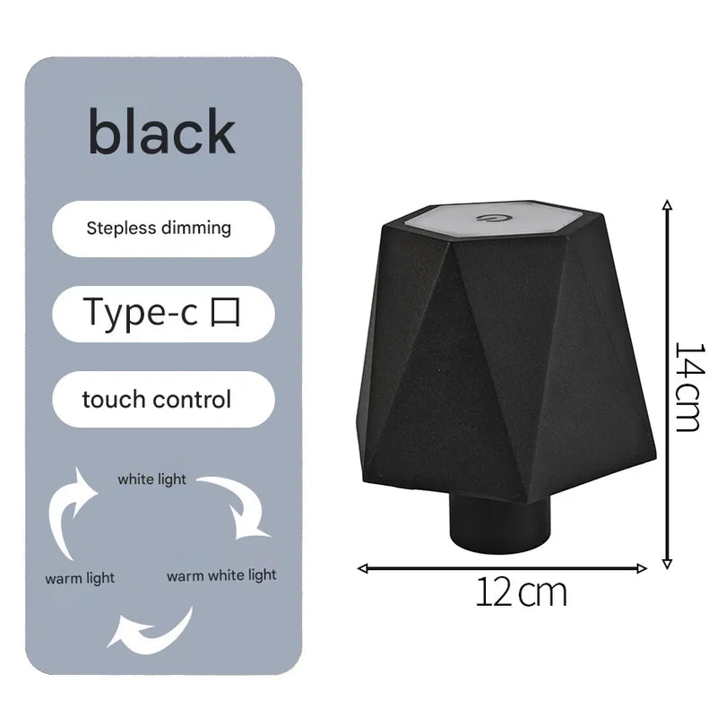 Triangular black Cordless LED Bottle Lamp - Rechargeable