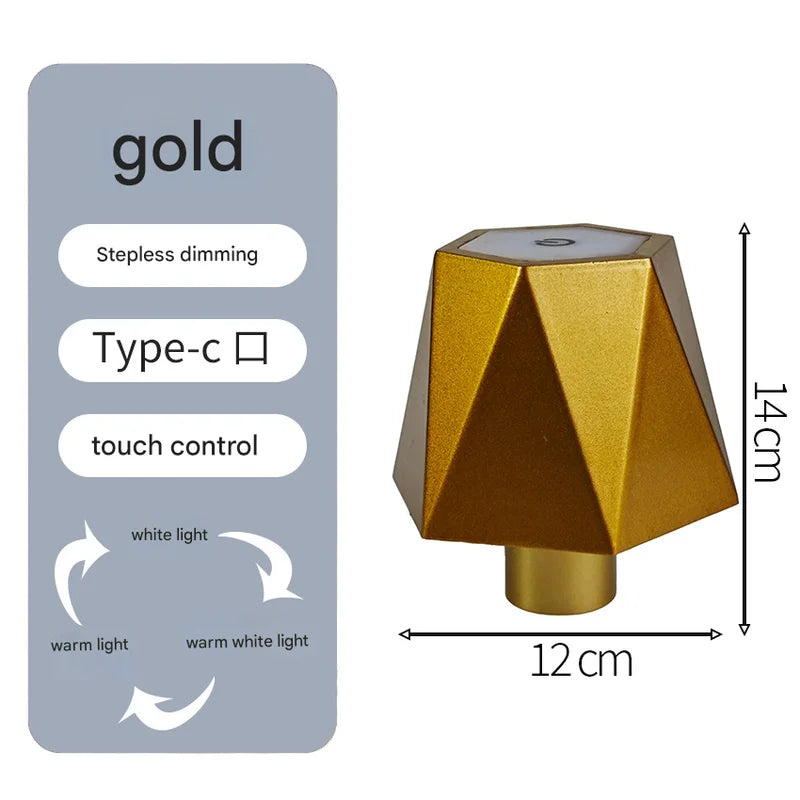 Triangular gold Cordless LED Bottle Lamp - Rechargeable