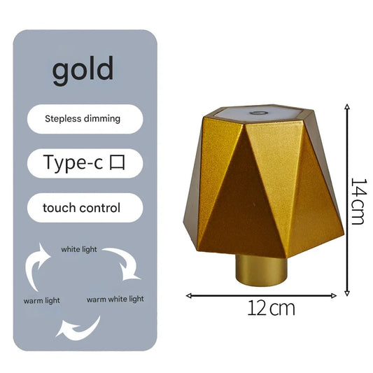 Triangular gold Cordless LED Bottle Lamp - Rechargeable