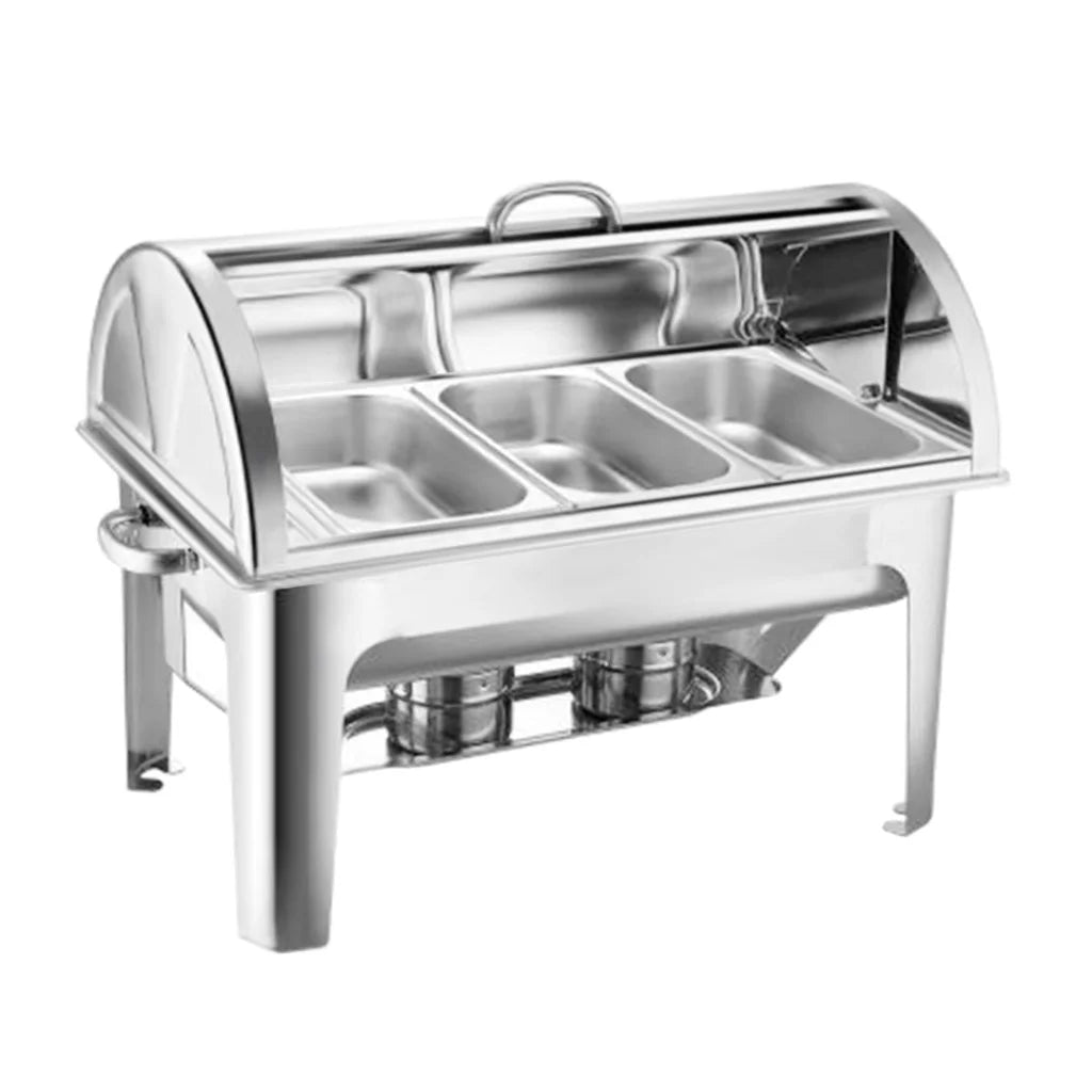 Triple Tray Chafing Dish 3L Stainless Steel Roll Top Food Warmer - Premium