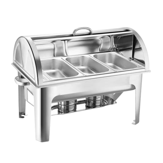 Triple Tray Chafing Dish 3L Stainless Steel Roll Top Food Warmer - Premium