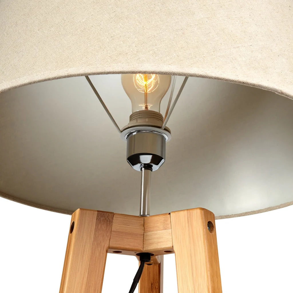 Tripod Floor Lamp 155cm Large Bamboo Wooden with Beige