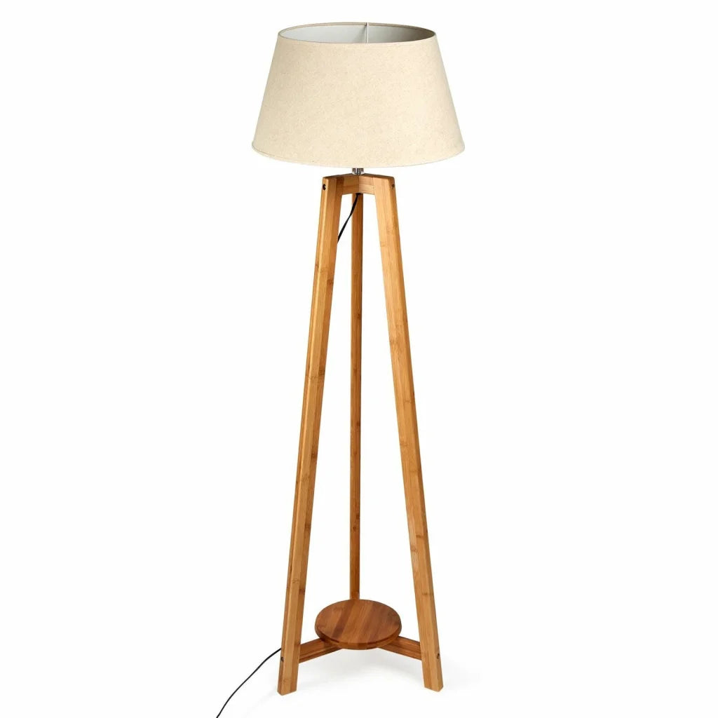 Tripod Floor Lamp 155cm Large Bamboo Wooden with Beige