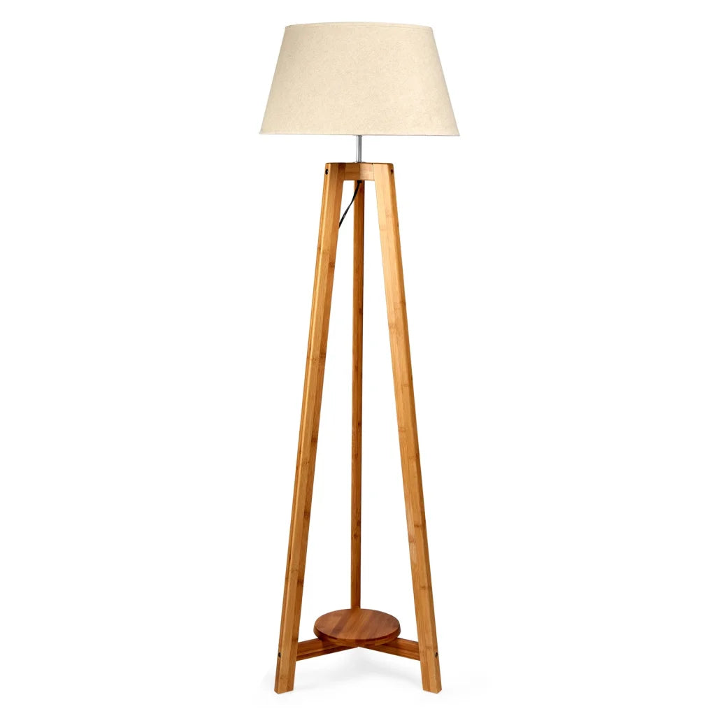 Tripod Floor Lamp 155cm Large Bamboo Wooden with Beige