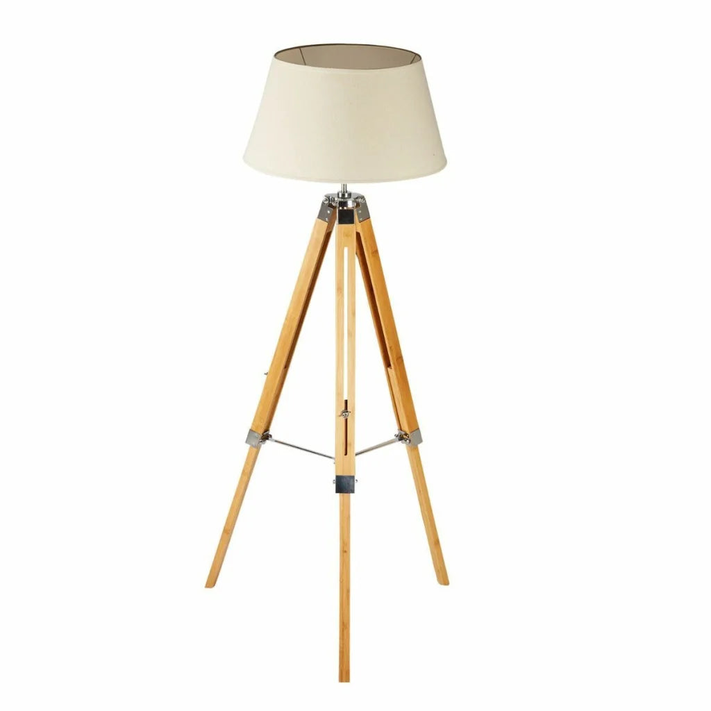 Tripod Floor Lamp Large Bamboo Shade Modern Vintage Wooden