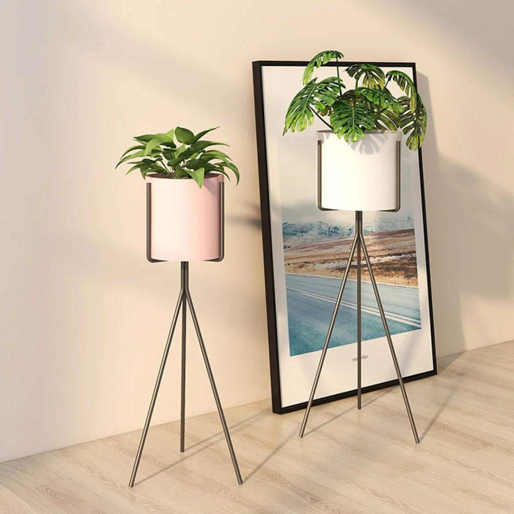 Tripod Flower Pot Plant Stand 80cm with Pink Flowerpot Holder Rack Indoor Display