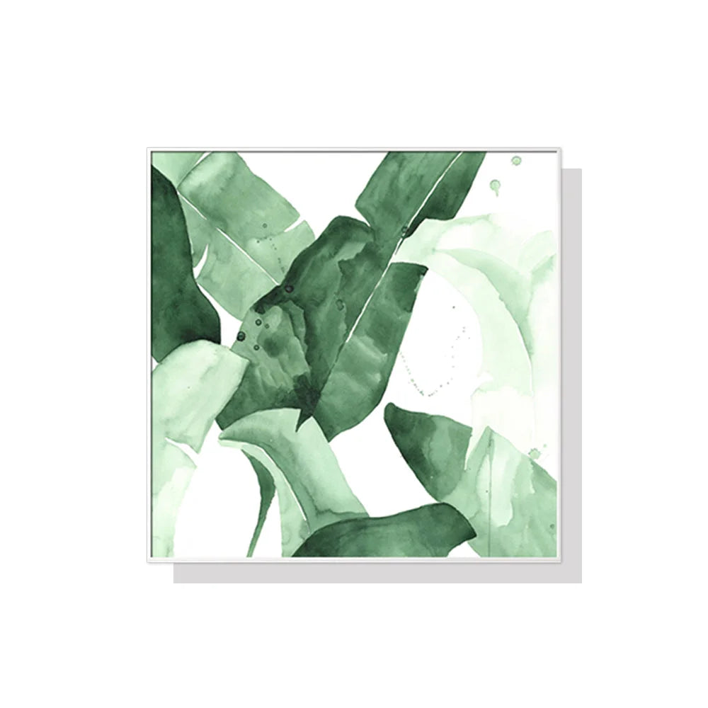 Tropical Leaves Wall Art Square Size - White Frame Canvas