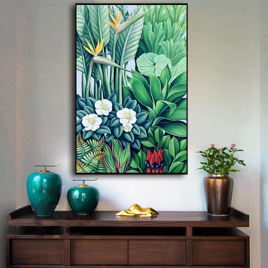 Tropical Plants Black Frame Canvas Wall Art 70cm x 100cm