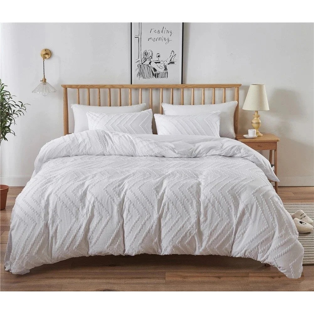 Tufted Boho Wave Jacquard Duvet Quilt Cover Set King Size