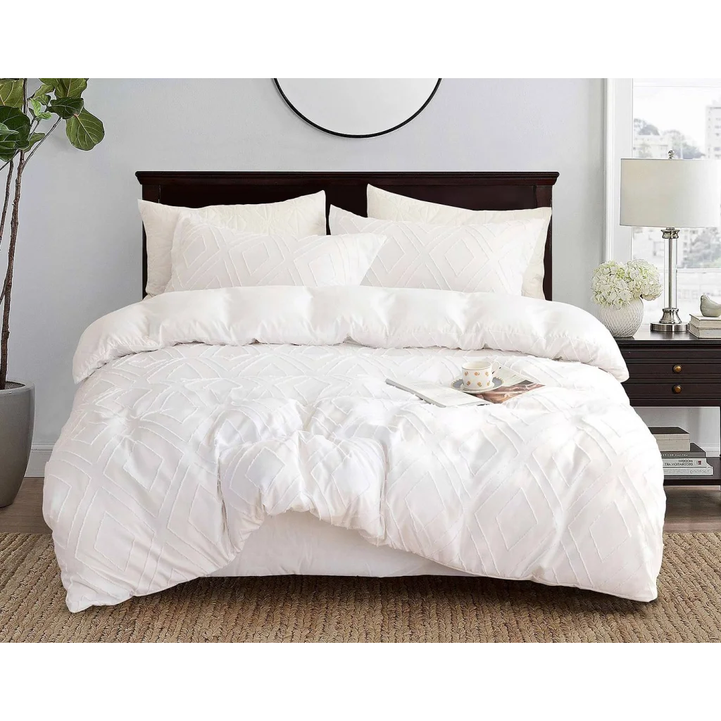 Tufted Diamond Jacquard Duvet Quilt Cover Set Queen Size