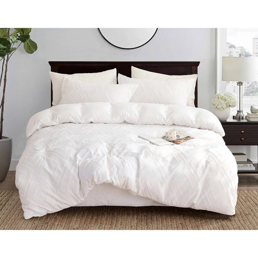 Tufted Diamond Jacquard Duvet Quilt Cover Set Queen Size