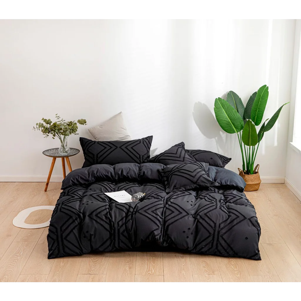 Tufted Textured Jacquard Duvet Quilt Cover Set King Size