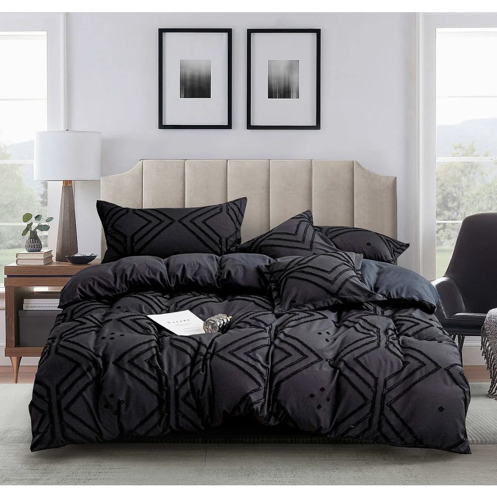 Tufted Textured Jacquard Duvet Quilt Cover Set King Size