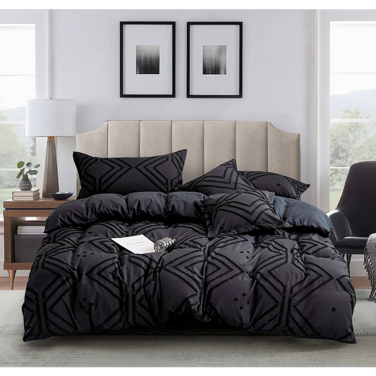 Tufted Textured Jacquard Duvet Quilt Cover Set Super King