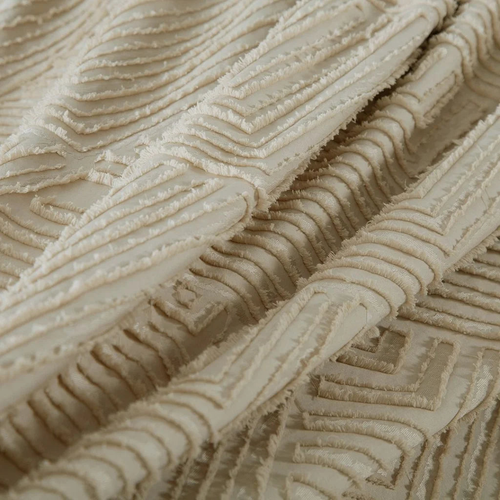 Tufted Textured Jacquard Quilt Cover Set Beige - Queen Size