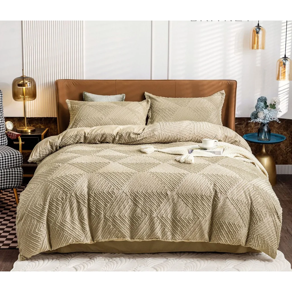 Tufted Textured Jacquard Quilt Cover Set Beige - Super King