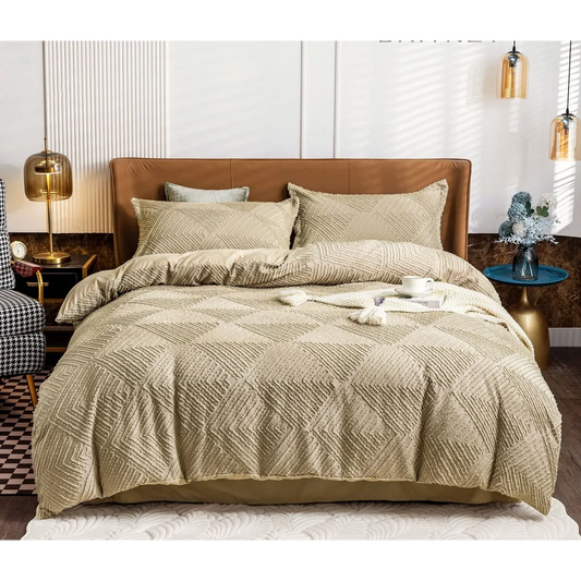 Tufted Textured Jacquard Quilt Cover Set Beige - Super King