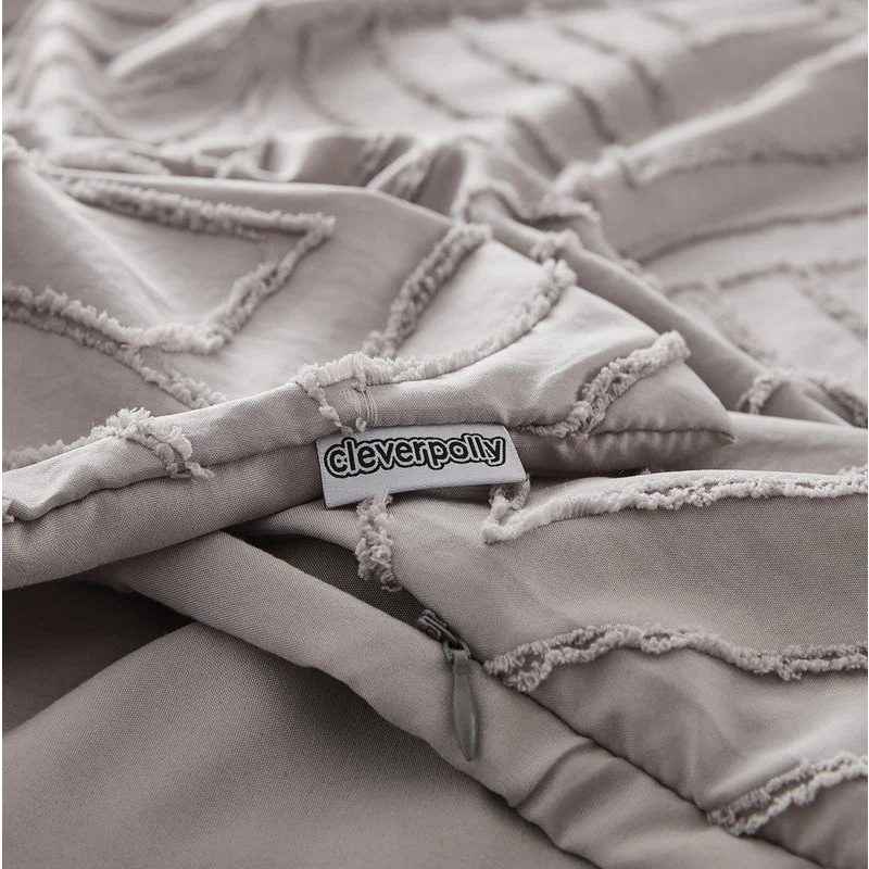 Tufted Ultra Soft Microfiber Quilt Cover Set - Queen Beige