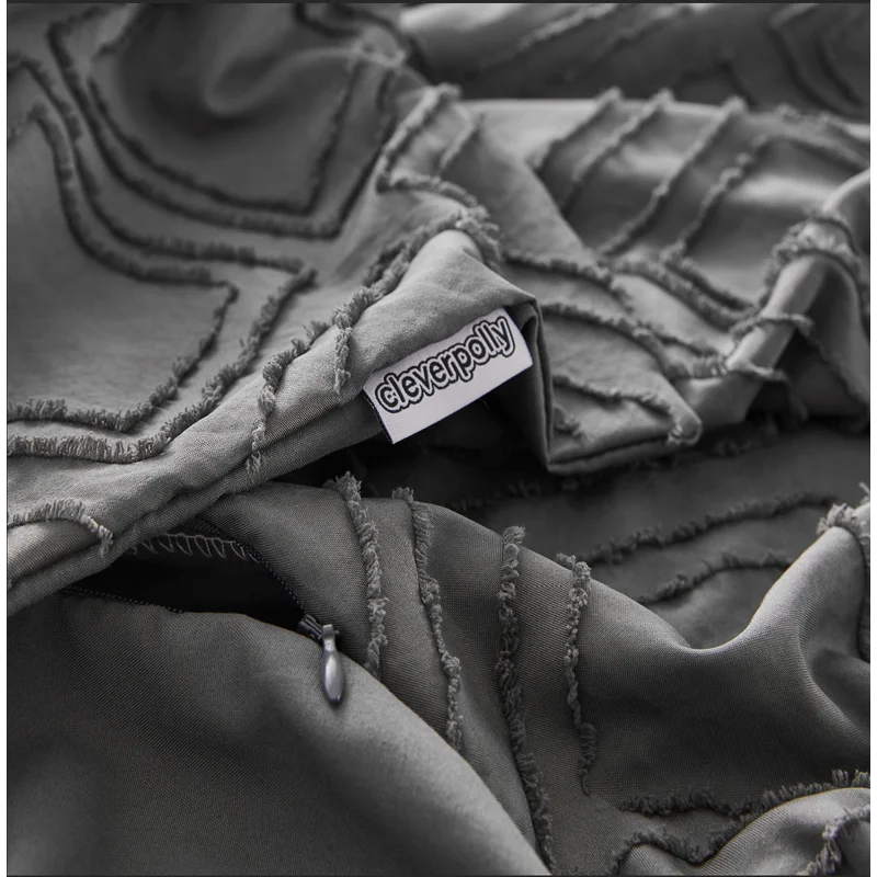 Tufted Ultra Soft Microfiber Quilt Cover Set - Single Smoke