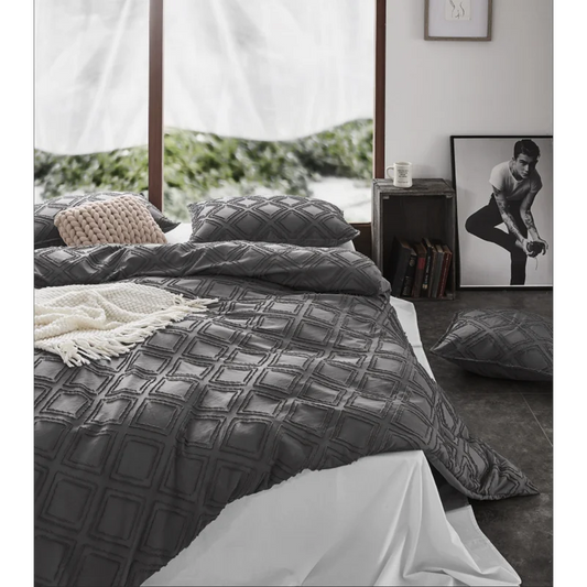 Tufted Ultra Soft Microfiber Quilt Cover Set - Single Smoke