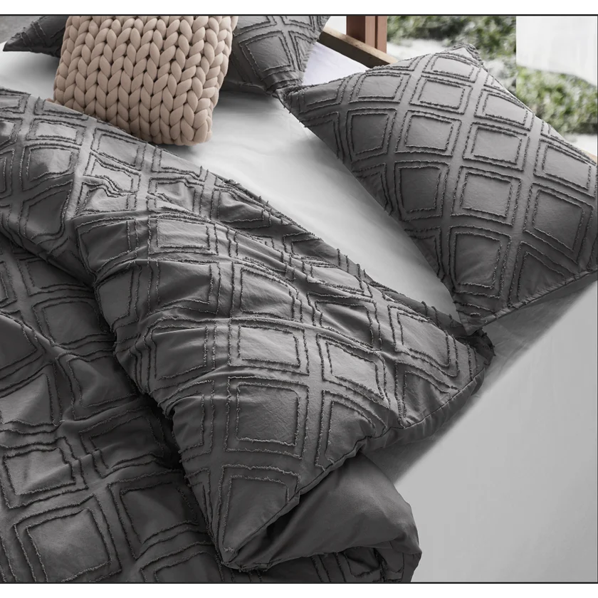 Tufted Ultra Soft Microfiber Quilt Cover Set - Single Smoke