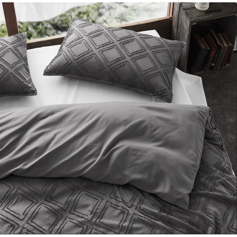 Tufted Ultra Soft Microfiber Quilt Cover Set - Single Smoke