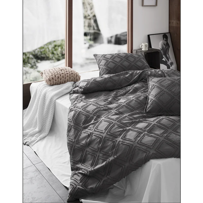 Tufted Ultra Soft Microfiber Quilt Cover Set - Single Smoke