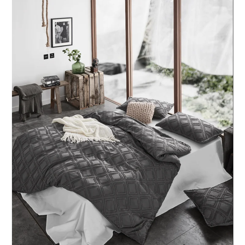 Tufted Ultra Soft Microfiber Quilt Cover Set - Single Smoke