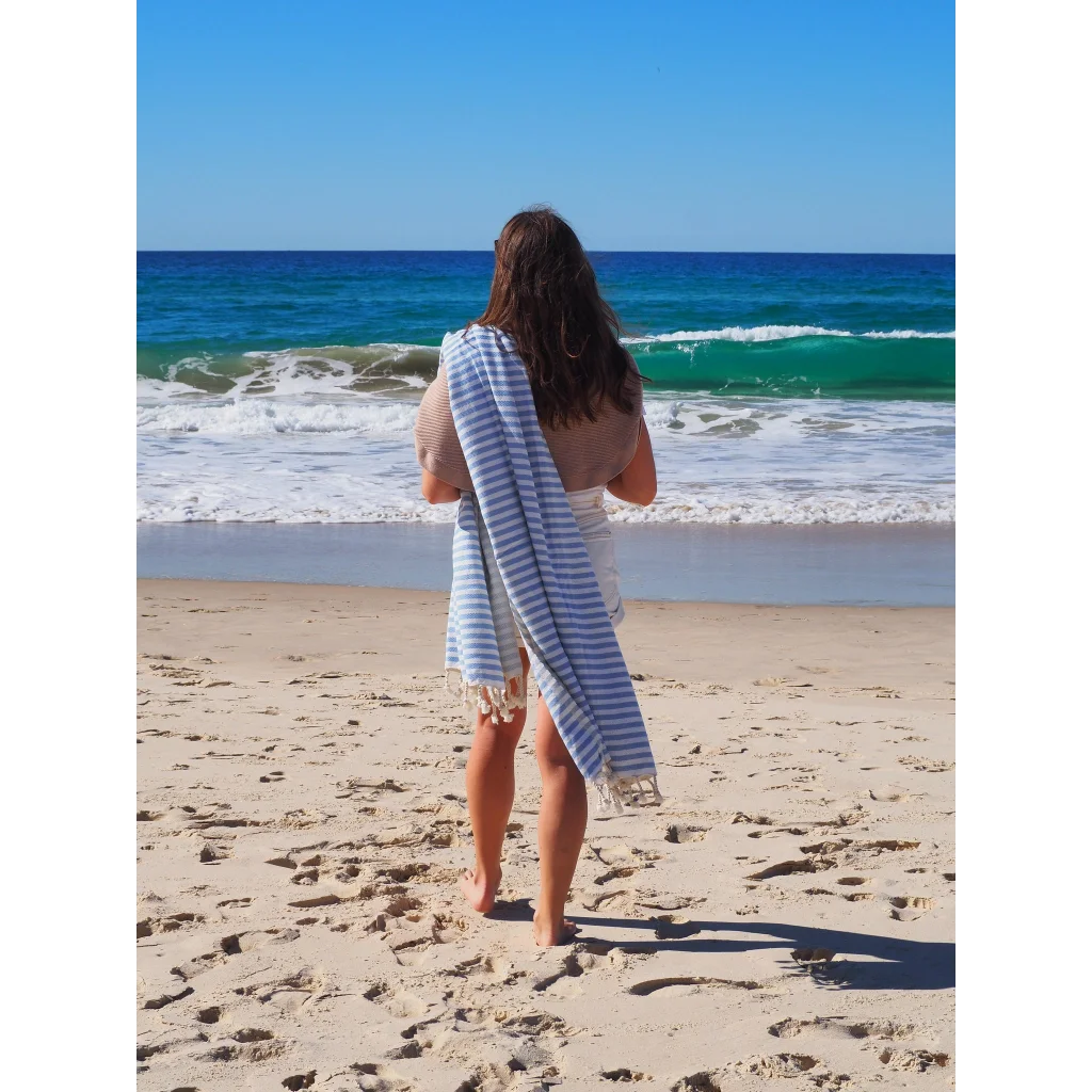 Turkish Cotton Towel Portsea Sky Blue - Outdoor Recreation
