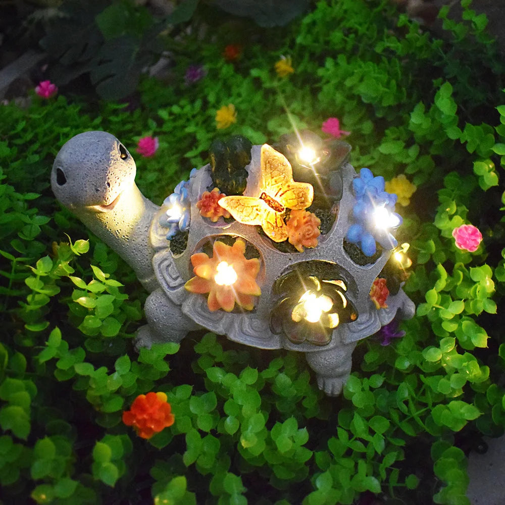 Turtle and Butterfly Charming Solar-Powered Animal Garden