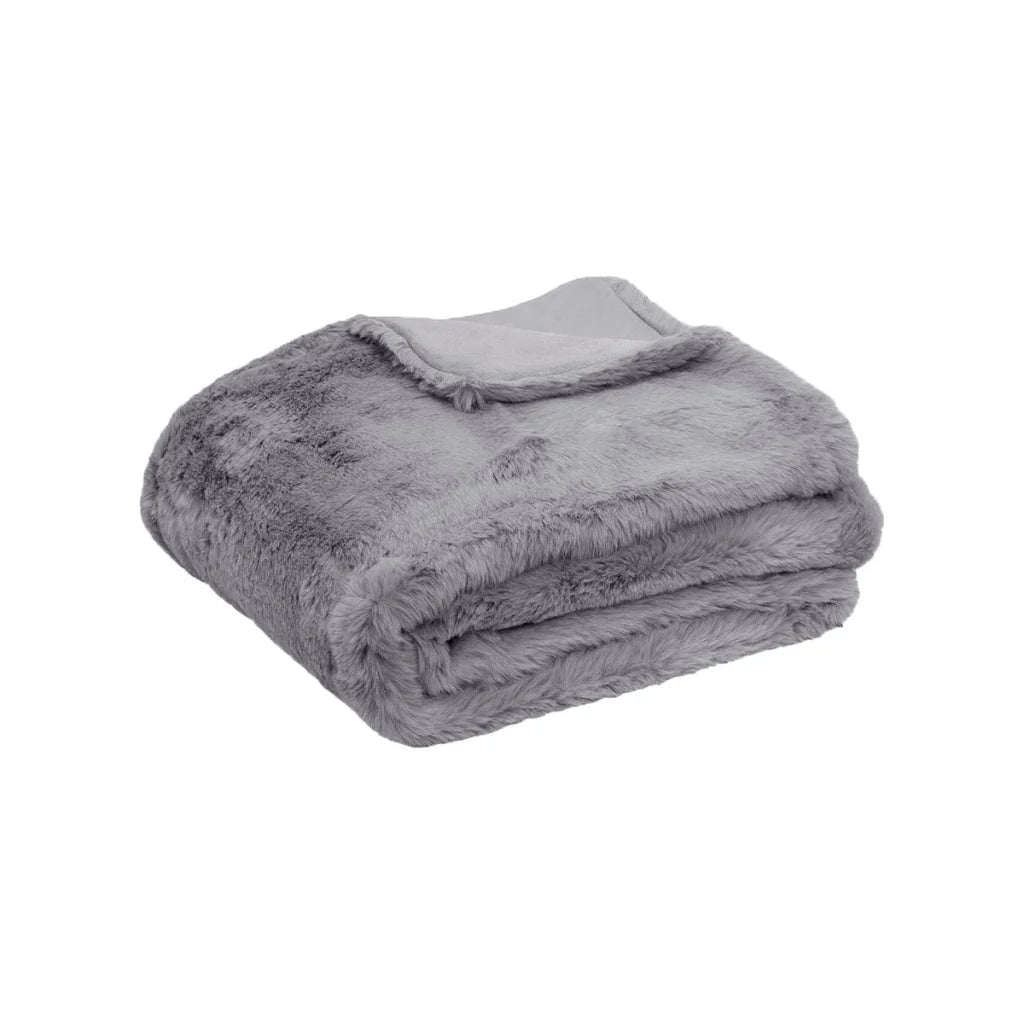 Tuscany Luxury Faux Sheep Wool Fur Throw Rug Grey - Artex