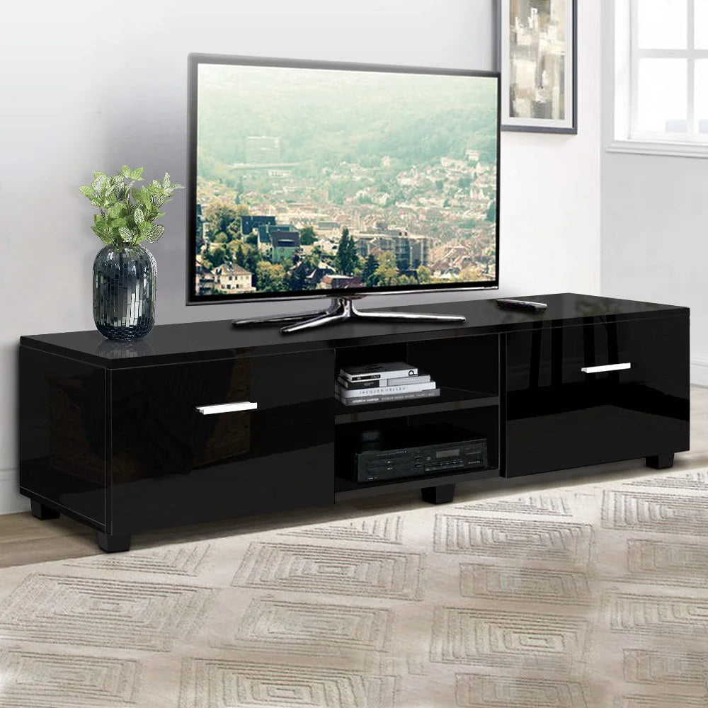 Black 140cm storage cabinet with tv entertainment unit high