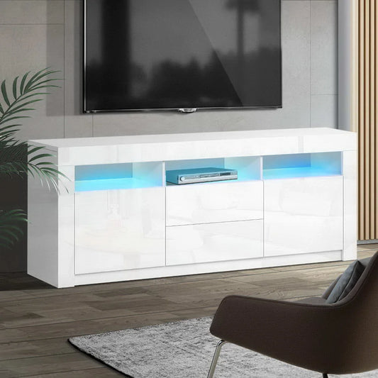 White 160cm TV stand with slim posts and mounting brackets
