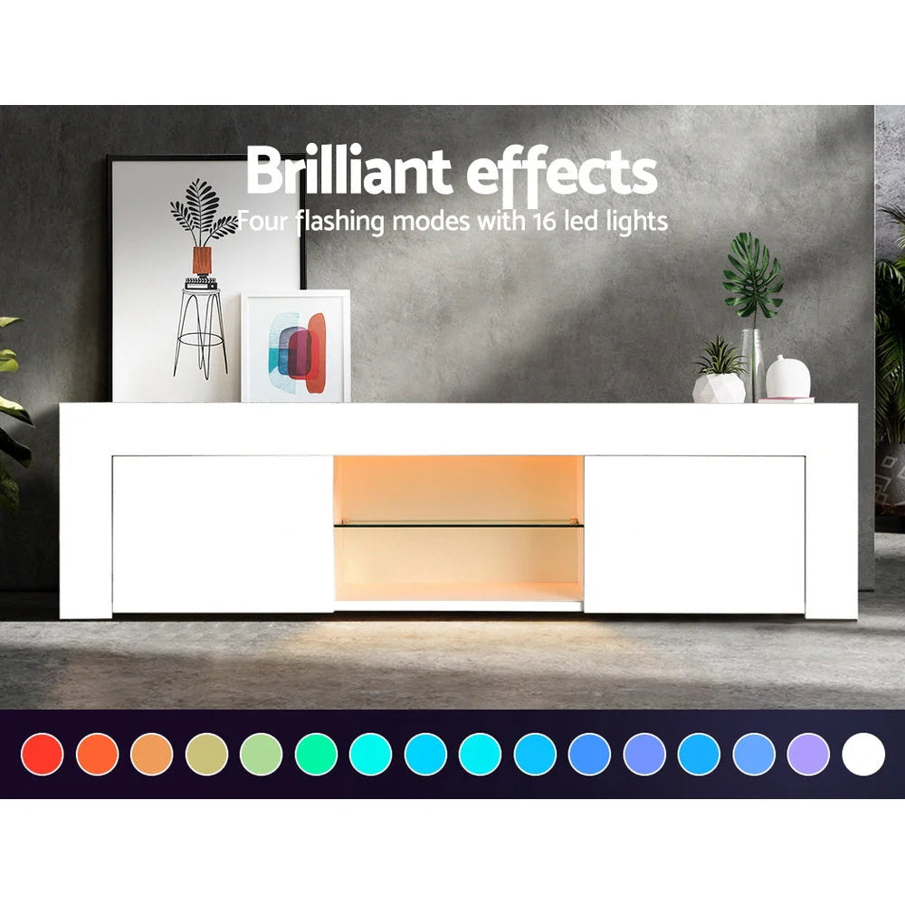 TV Cabinet Entertainment Unit Stand RGB LED Gloss Furniture