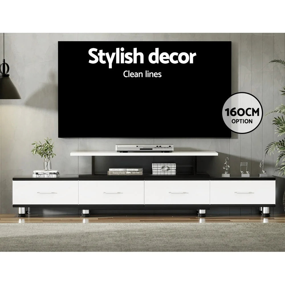 Black wooden 160cm storage cabinet with doors and organised storage compartments