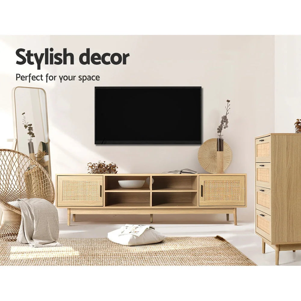 TV Cabinet Entertainment Unit Storage Cabinets Rattan Wooden 180cm