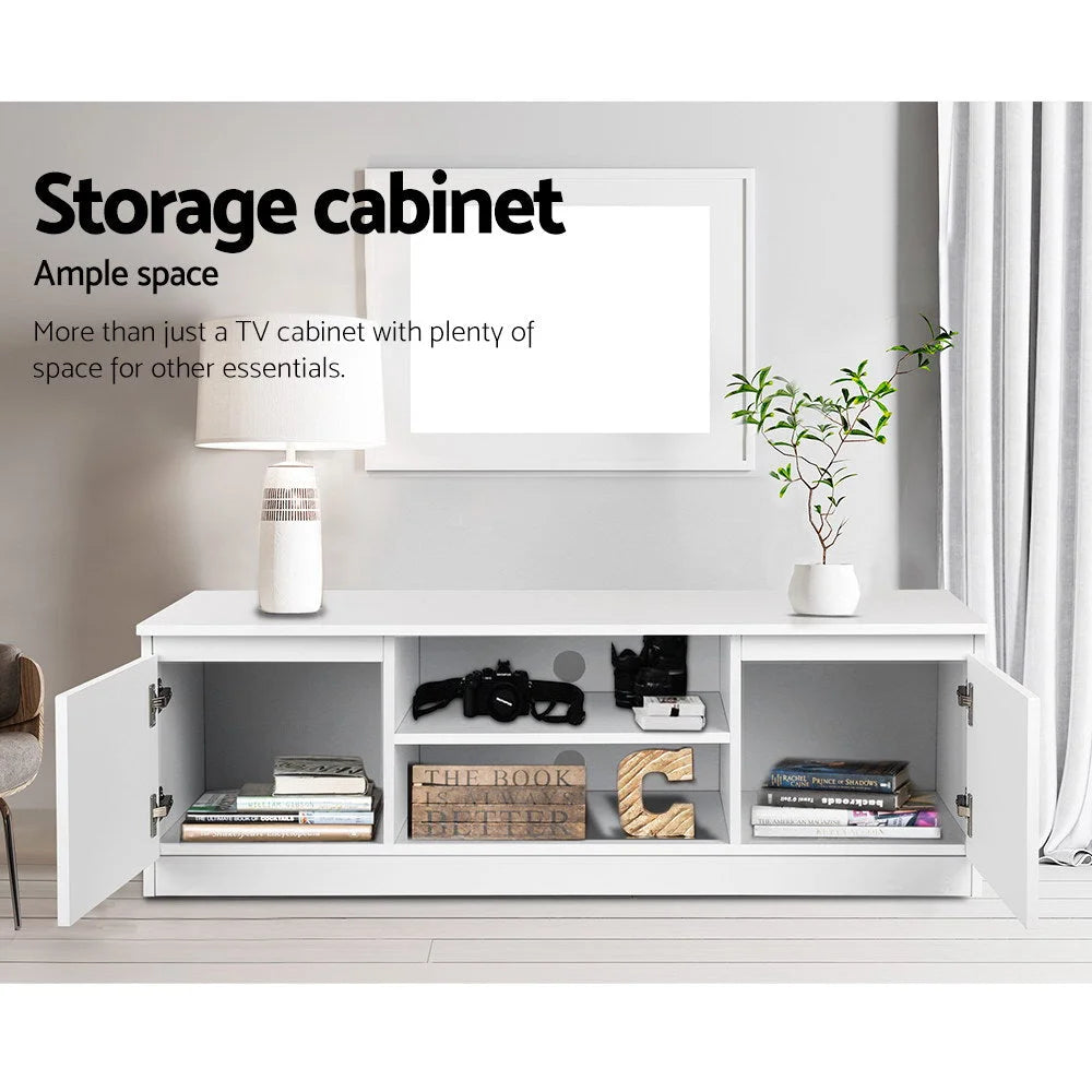 Entertainment unit with natural timber finish and sliding door storage
