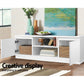 Entertainment unit with ribbed cabinet doors and long media console top