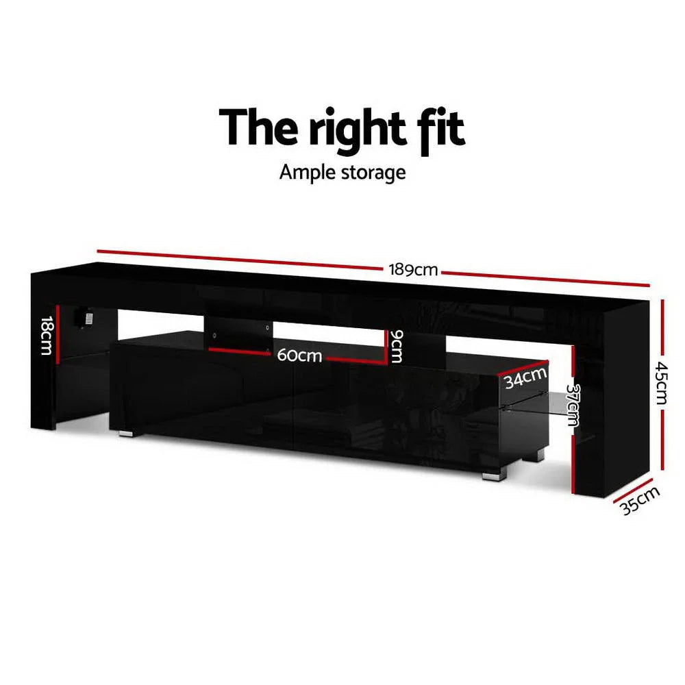 TV Stand 189cm Rgb LED Cabinet Black Glass
