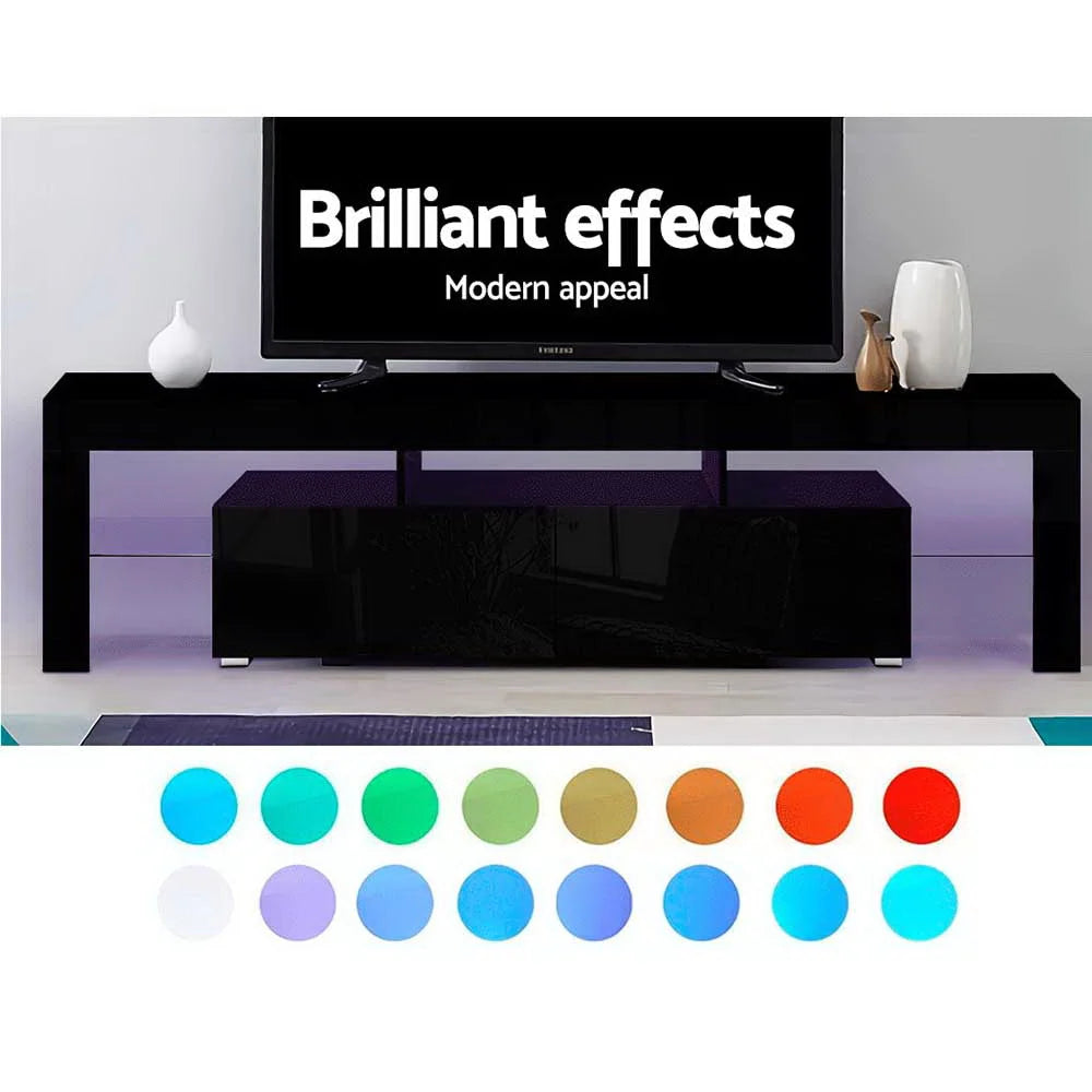 TV Stand 189cm Rgb LED Cabinet Entertainment Unit Gloss Drawers Tempered Glass