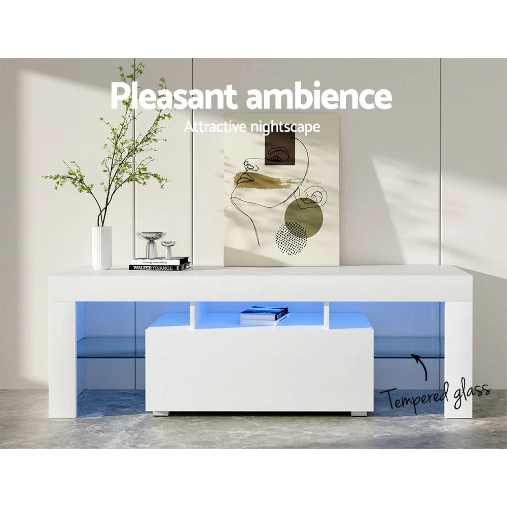 TV Stand Cabinet Entertainment Unit 130cm RGB LED Gloss