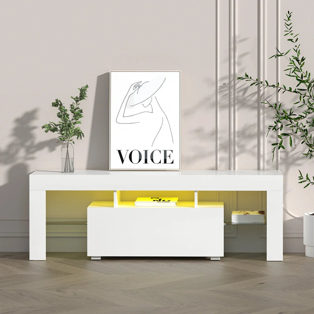 TV Stand Cabinet Entertainment Unit 130cm RGB LED Gloss