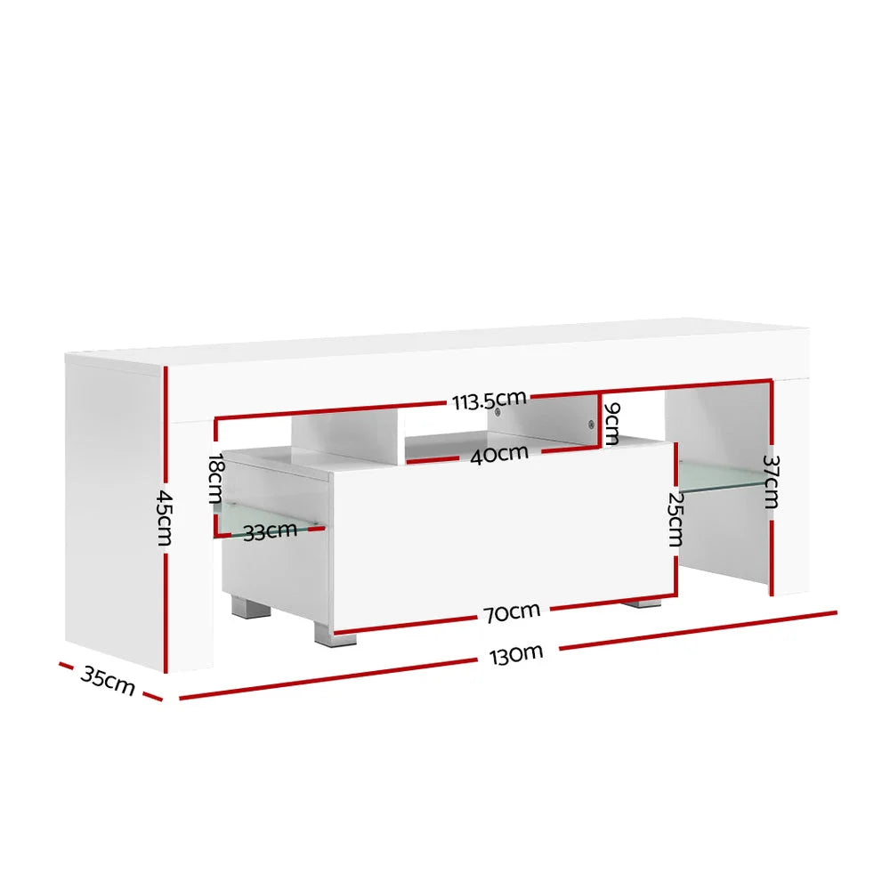 TV Stand Cabinet Entertainment Unit 130cm RGB LED Gloss