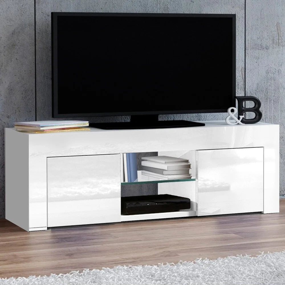 White glass 130cm storage cabinet with tv stand entertainment unit