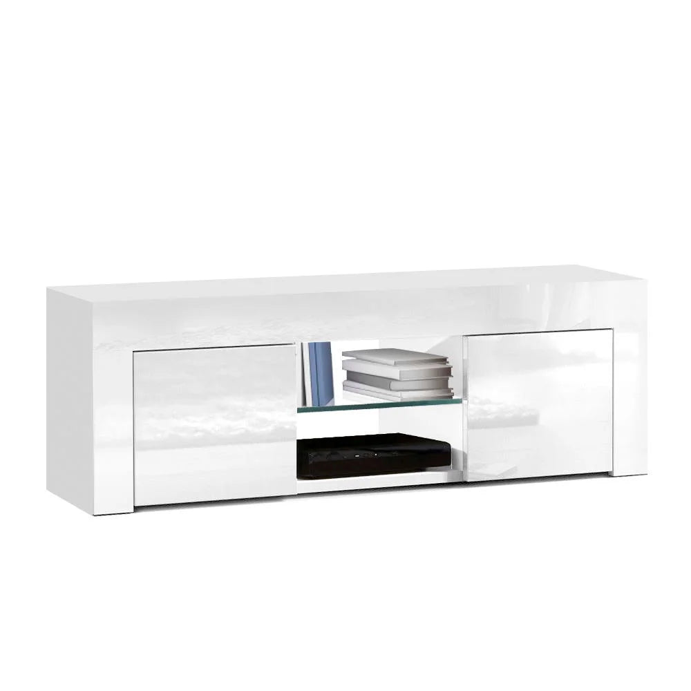 White glass 130cm storage cabinet for organised household storage