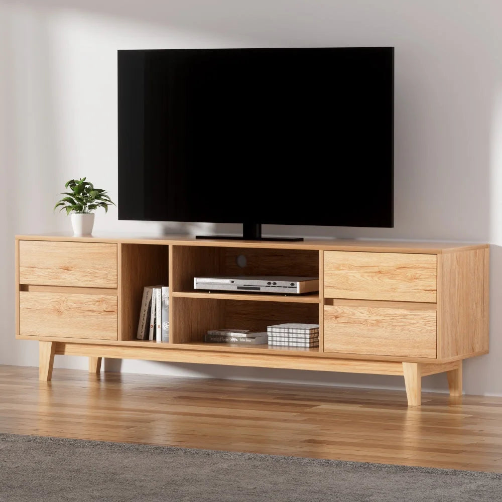 Wooden 180cm storage cabinet with handles and internal shelves
