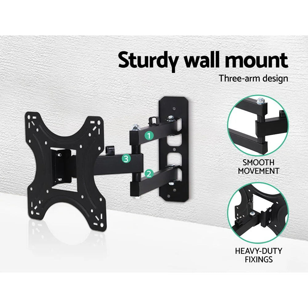 TV wall mount with pack contents and accessory layout