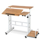 Wood desk with twin laptop mobile light