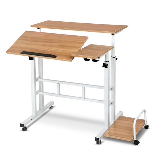 Twin Laptop Desk Mobile Light Wood - Office