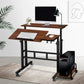 Wood desk with mobile twin laptop dark
